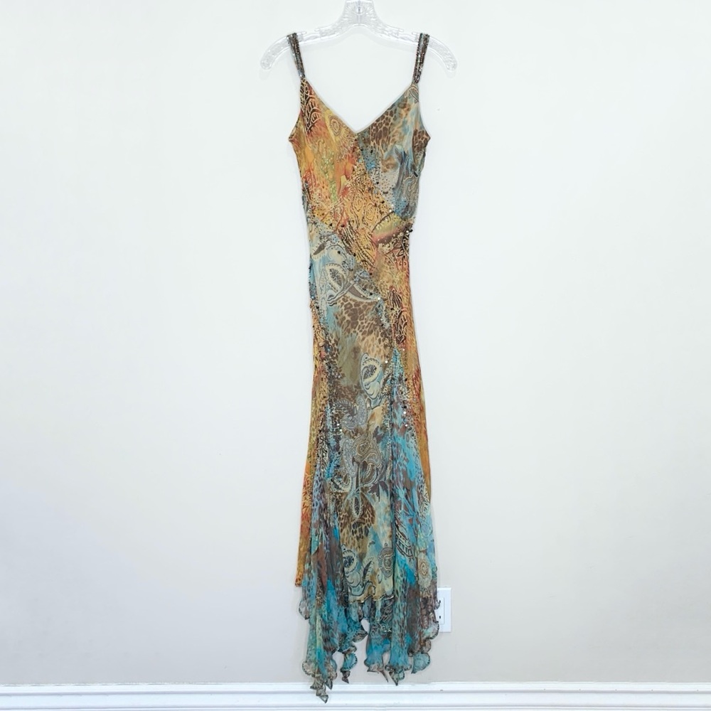 Sue Wong Nocturne Vintage Y2K Beaded Fairy Slip Dress (Sz 12) Silk Midi Maxi